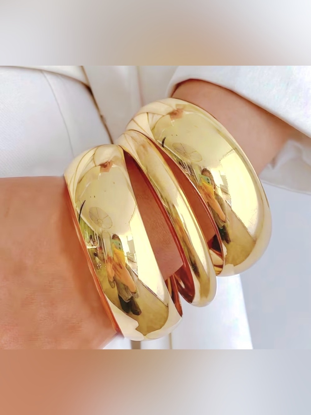 NEW Y2K Style 3Piece Classic Chunky Bangle Bracelet Set~ Gold